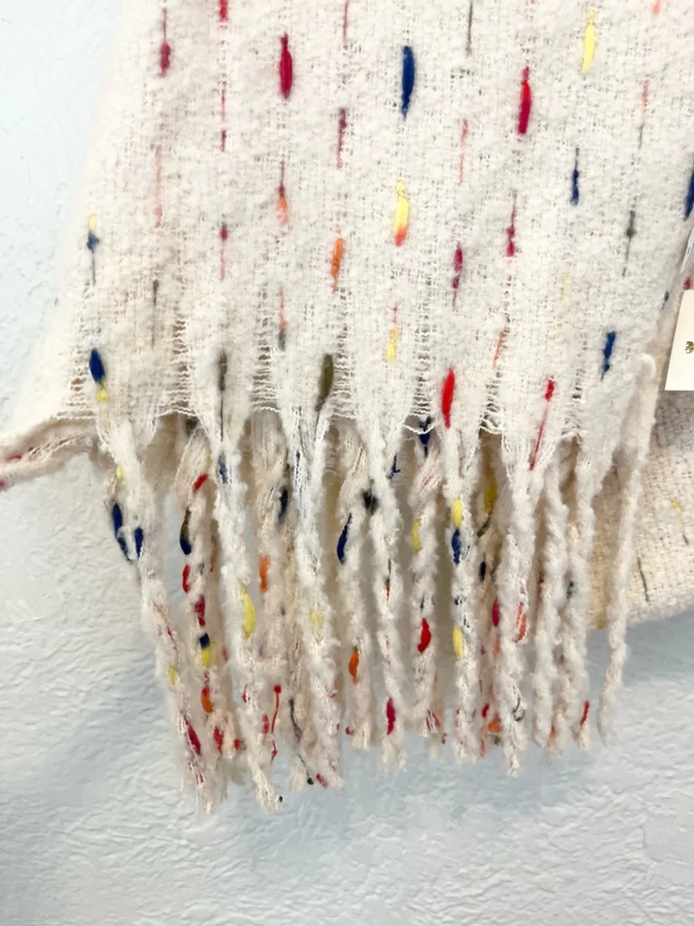 World Market Chunky Scarf Cream Ivory Fringe Boho Bohemian